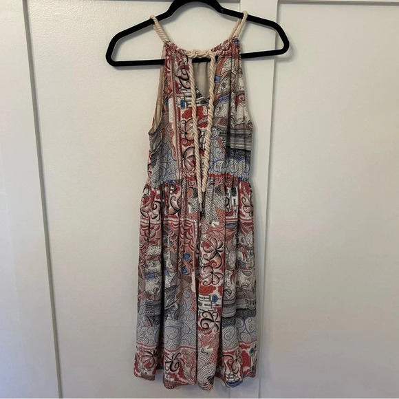 Anthropologie Floreat Silk Midi Dress Halter with Rope Detail Pockes Size S - Picture 2 of 8